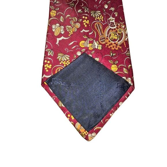 Salvatore Ferragamo Red Fall Harvest Print Handmade Neck Tie - Picture 5 of 6